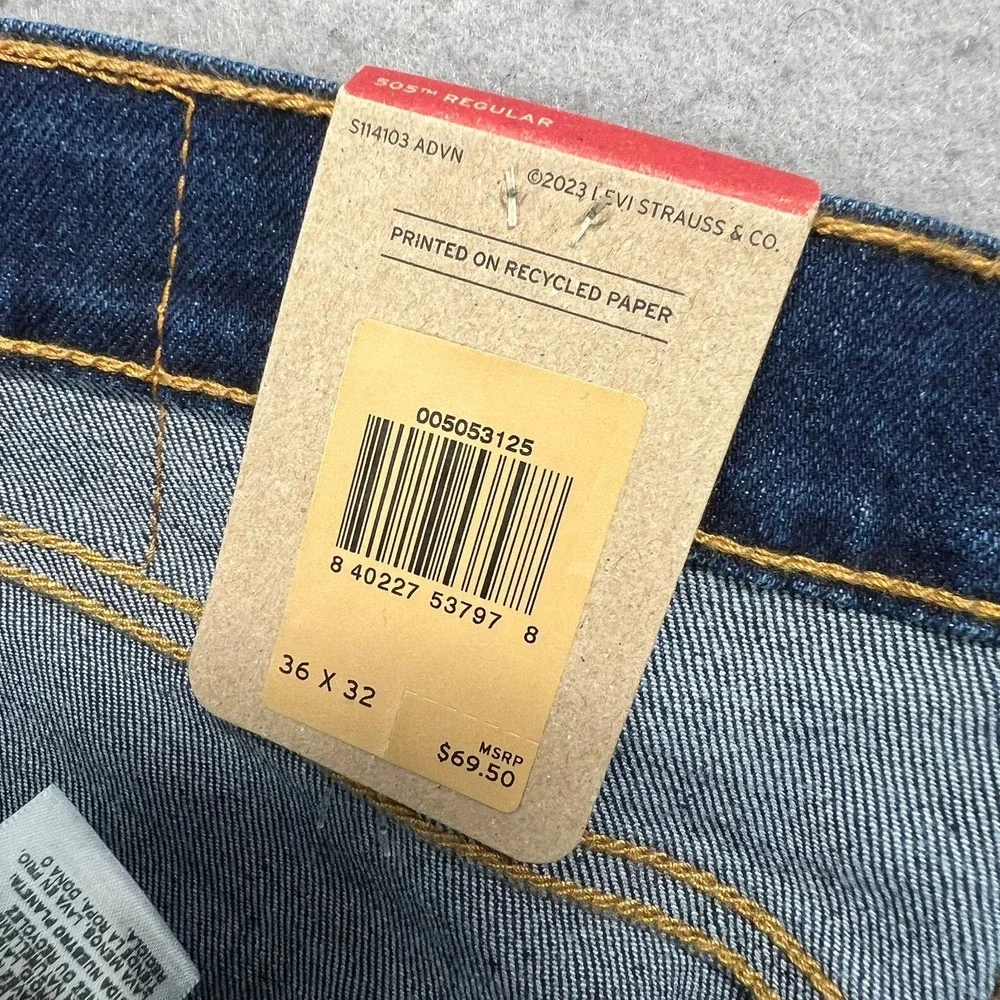 NEW Levis 505 Regular Fit Stretch Jeans Mens 36x32 Dark Wash Indigo Blue Casual